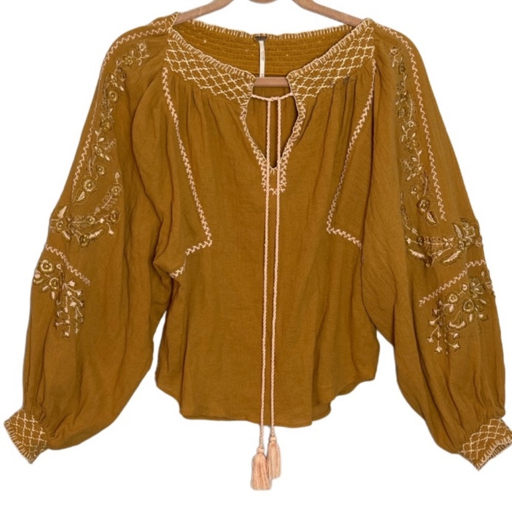 Free People Notting Hill Boho Embroidered Peasant Top Size XS - Picture 3 of 7